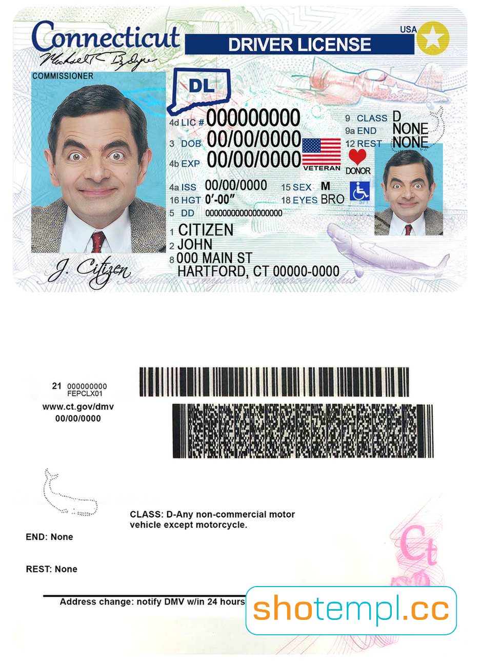 Connecticut Driver License PSD Template V1